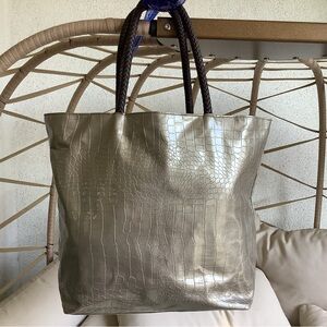 Elegant Silver Croc-Embossed Tote Bag